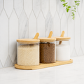 Round Bamboo Trio Glass Jar Set – 300ml Each