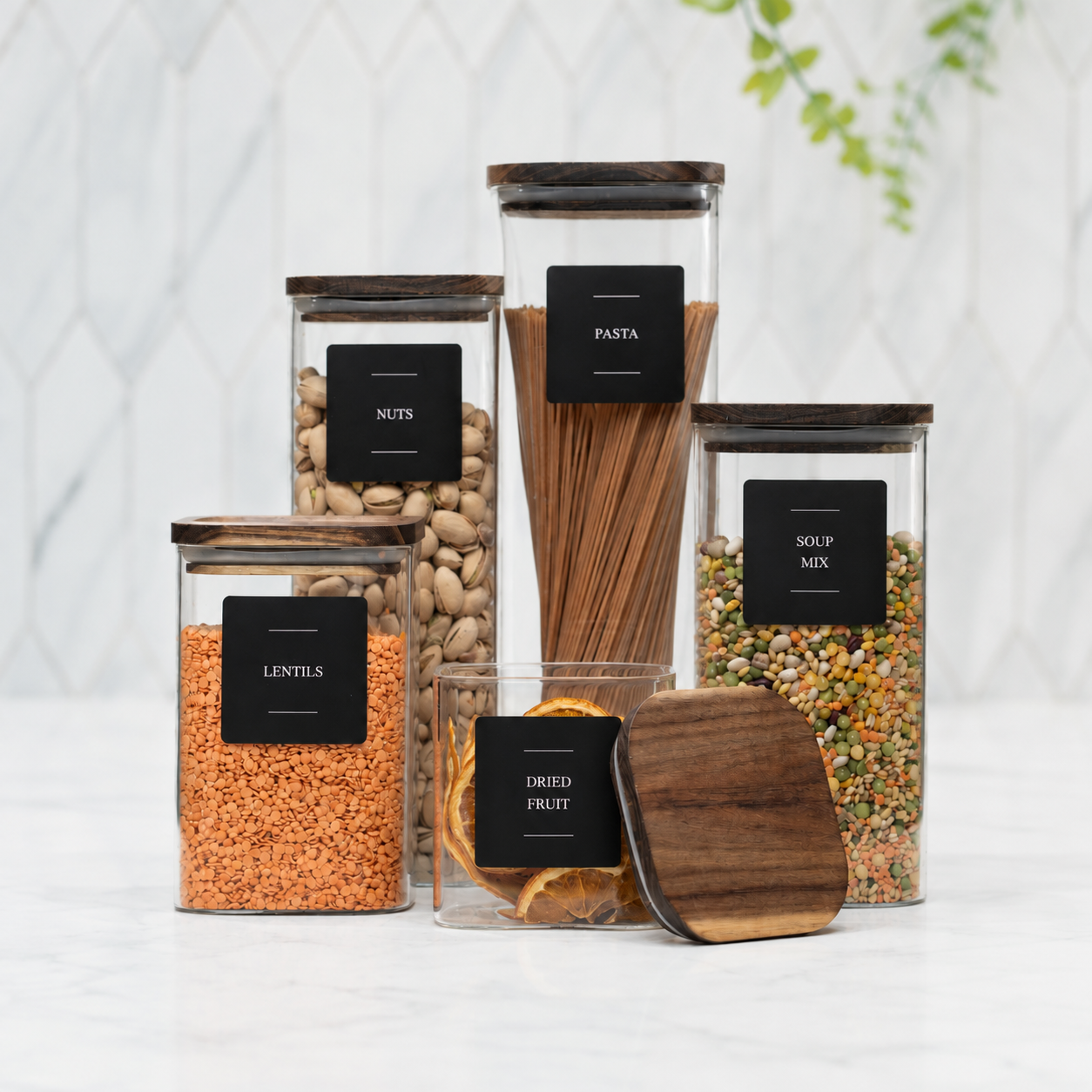 Acacia Square Glass Jars – 5 Sizes