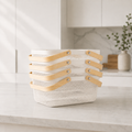 White Mesh Storage Basket With Bamboo Handle – 4 Pack