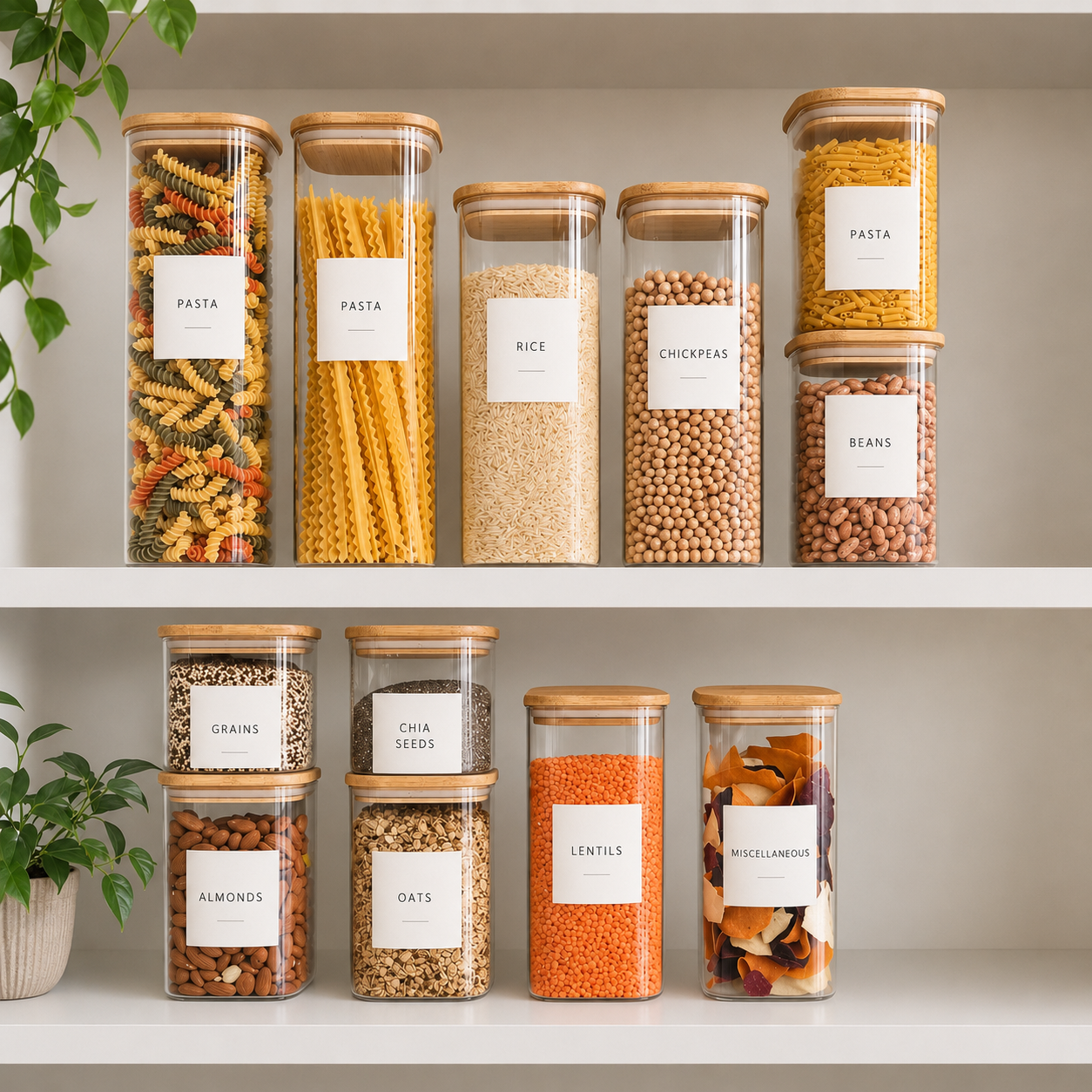 Square Bamboo Pantry Jars Collection
