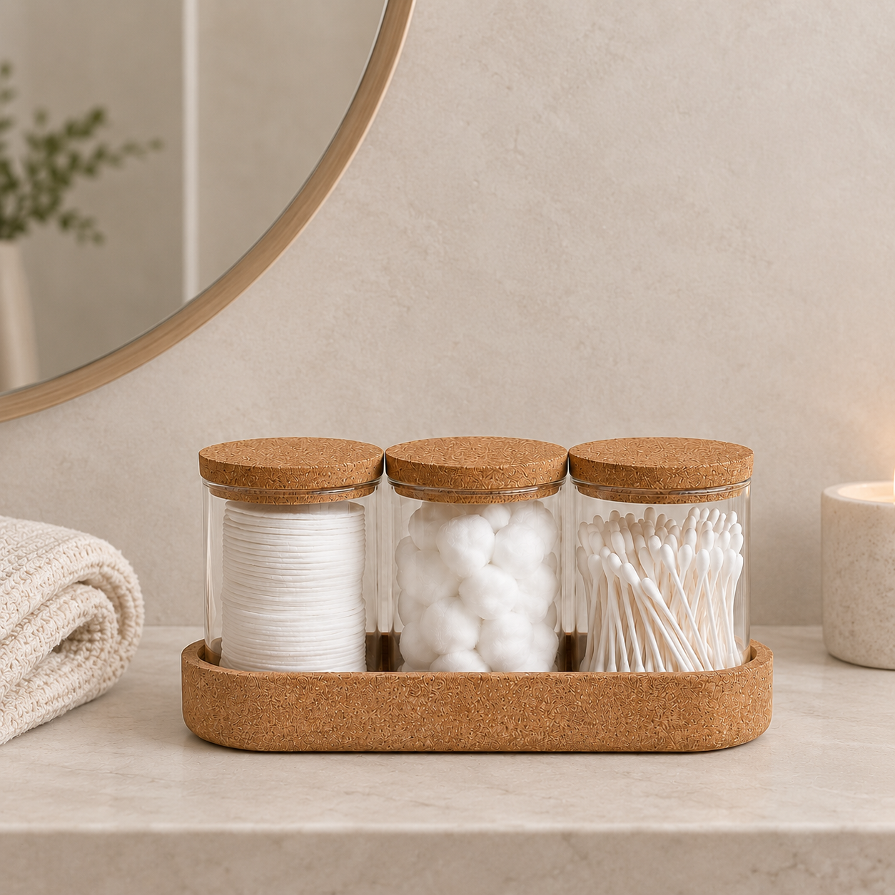 Glass Jar Trio with Cork Lids – 450ml Pantry Set