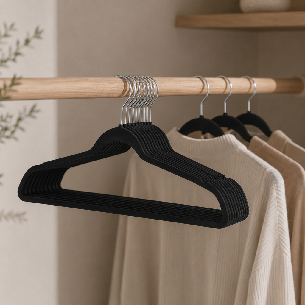 Black Velvet Anti-slip Clothes Hanger Set 50 pack