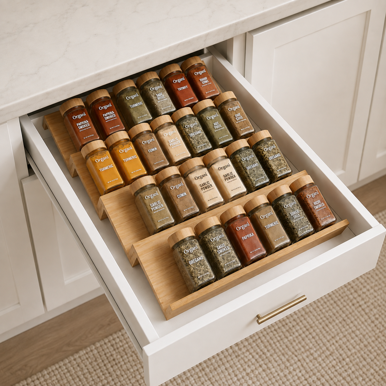 Bamboo Drawer Spice Rack – 4-Tier Organiser Set