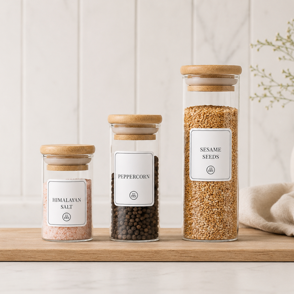 Round Glass Spice Jars with Bamboo Lid – 3 Sizes