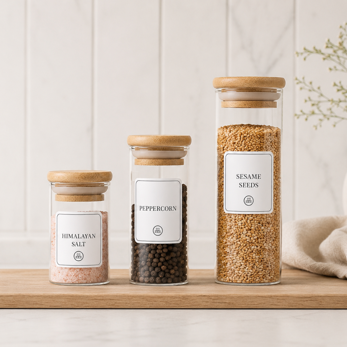 Round Glass Spice Jars with Bamboo Lid – 3 Sizes