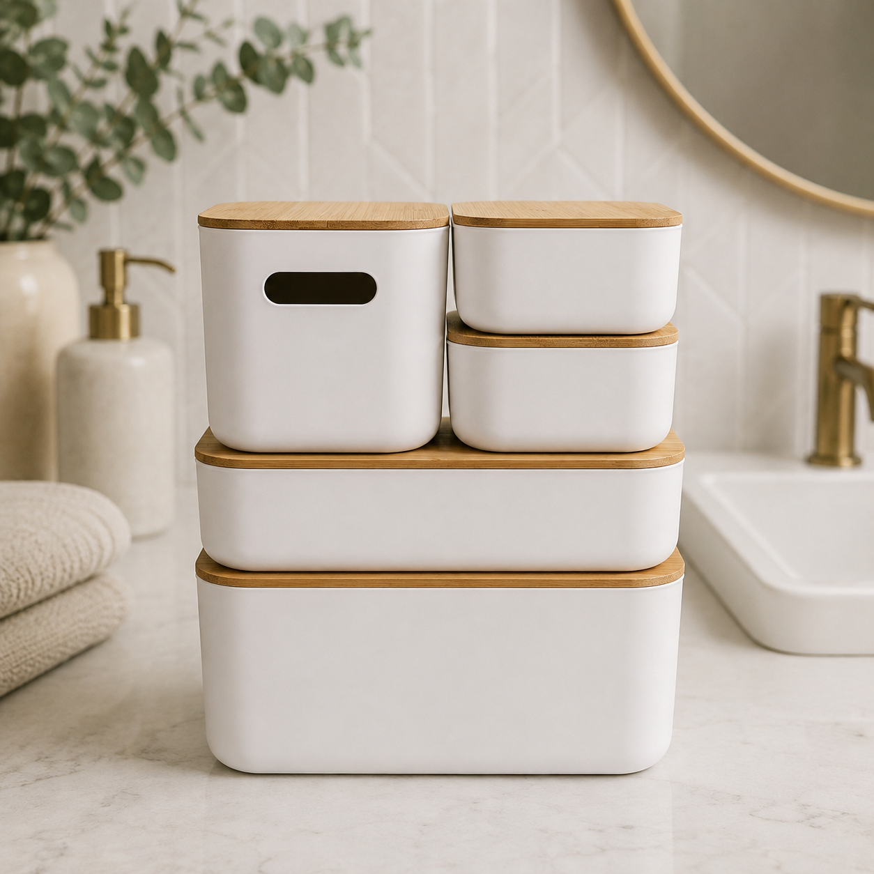 Plastic & Bamboo Storage Containers – Multi-Purpose Organisers