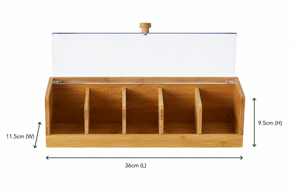 Bamboo Tea Bag Organiser with Acrylic Lid