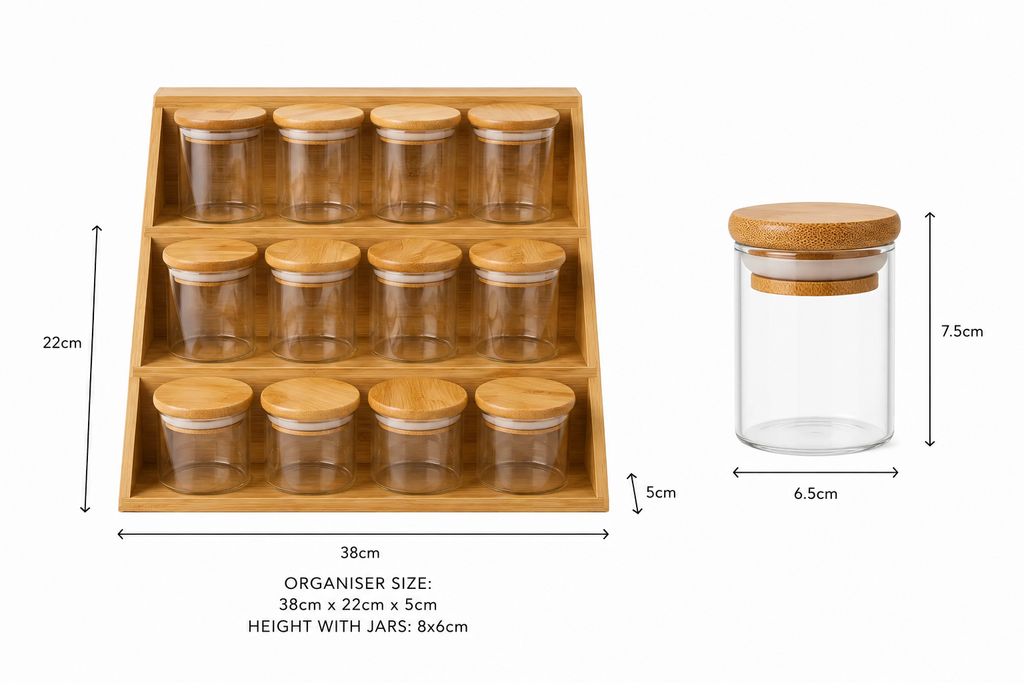 Bamboo Spice Rack Stand With 12 Spice Jars