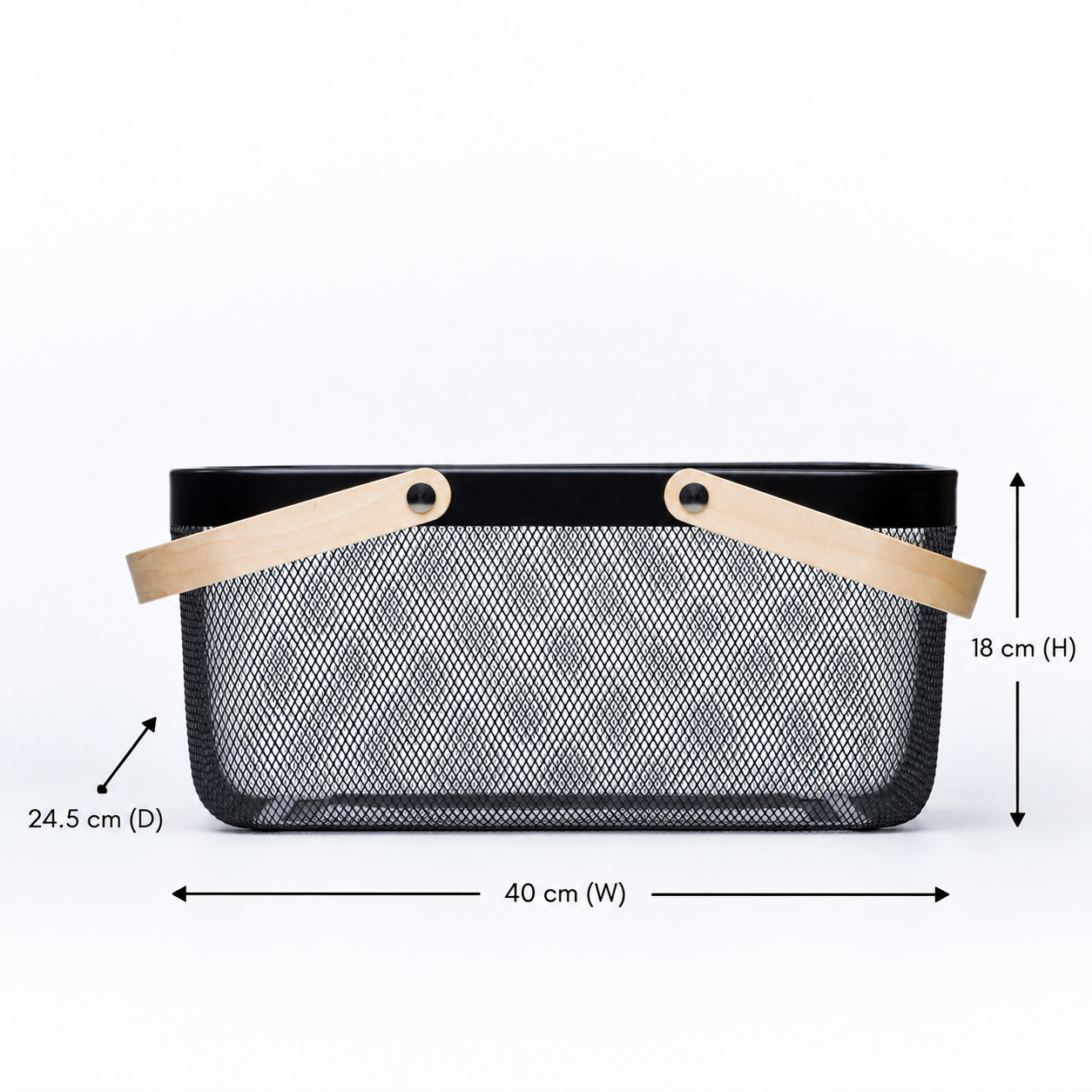 Black Mesh Storage Basket With Bamboo Handle – 4 Pack