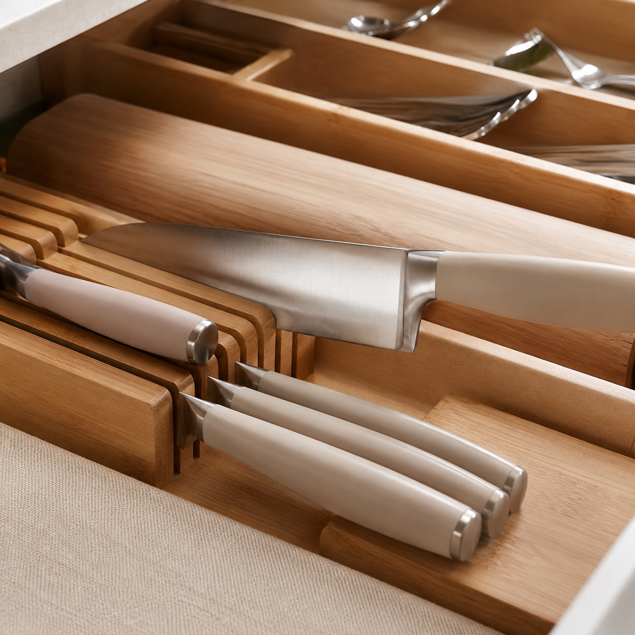 2 Tier Bamboo Knife Drawer Organiser