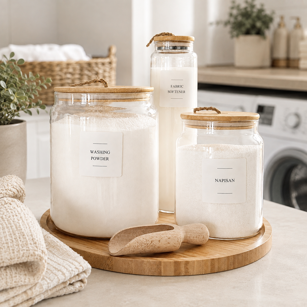 Bamboo & Glass 5 Piece Laundry Pack with Liquid Jar