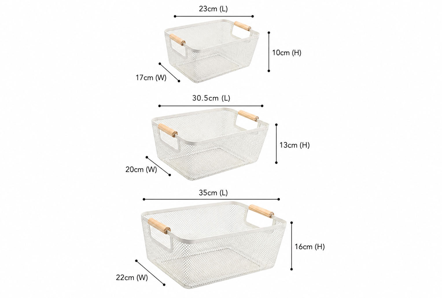 White Mesh Storage Basket with Wooden Handles