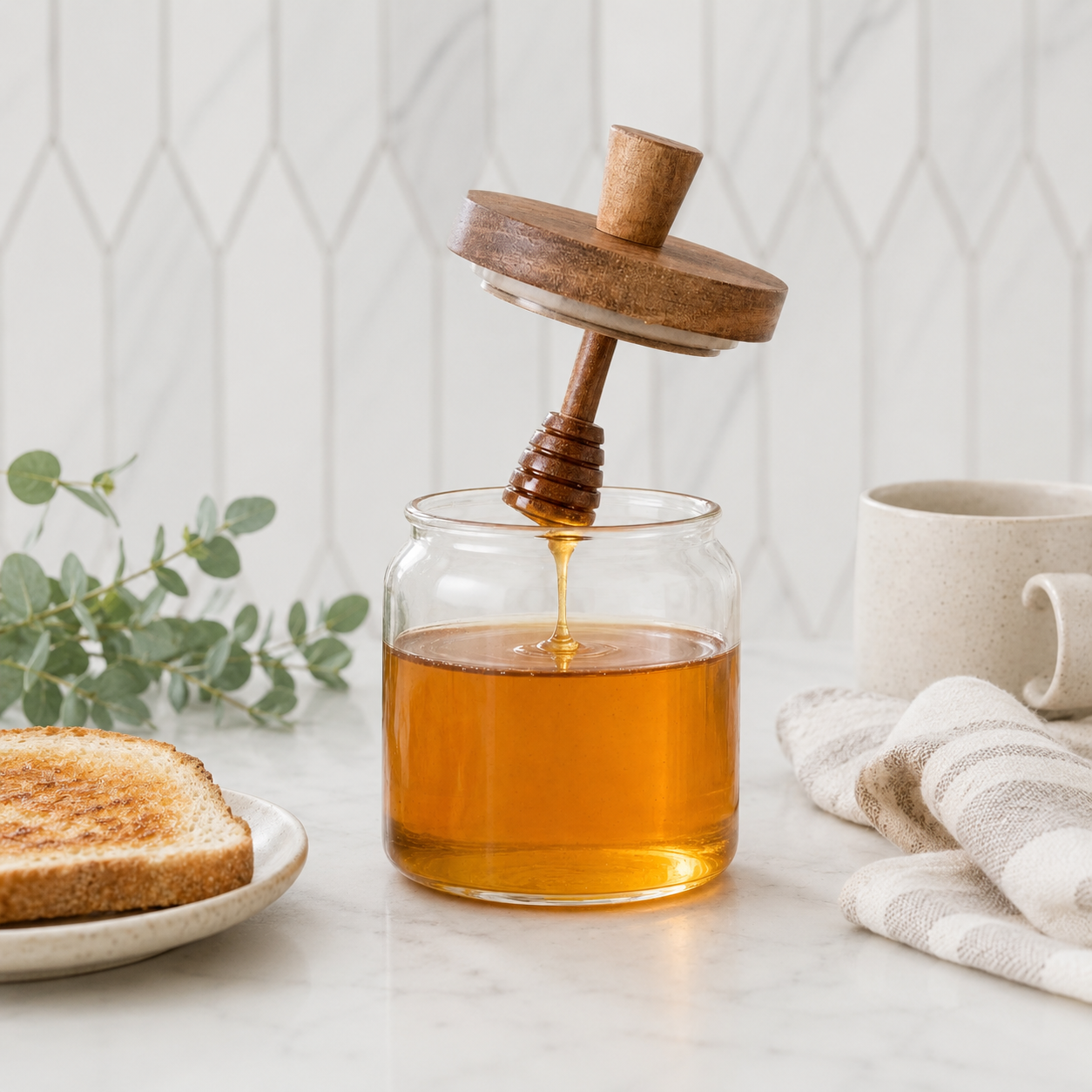 Glass Honey Jar with Wooden Lid & Dipper