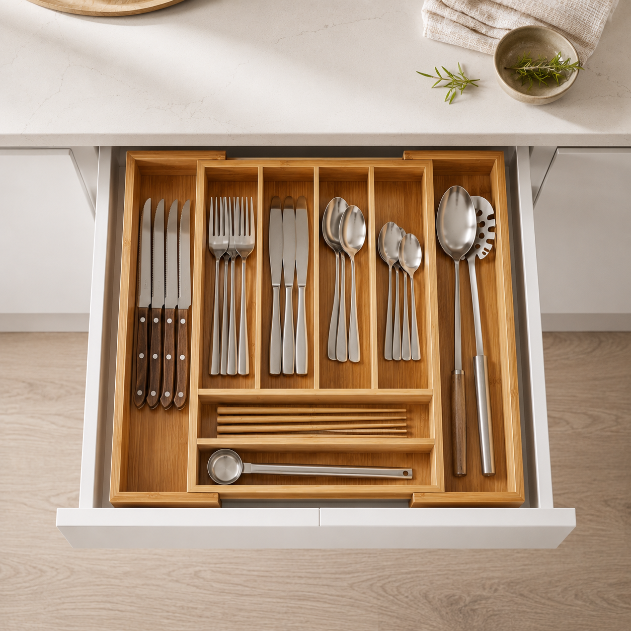 Expandable Bamboo Cutlery Tray