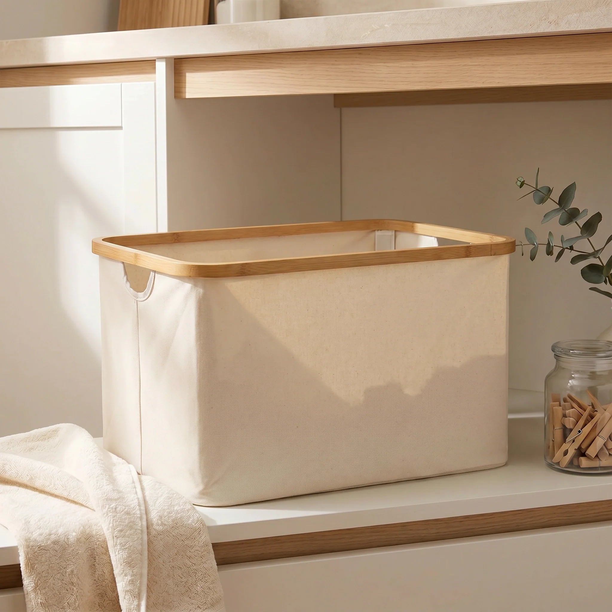 Beige Linen Basket – Large Without Handle