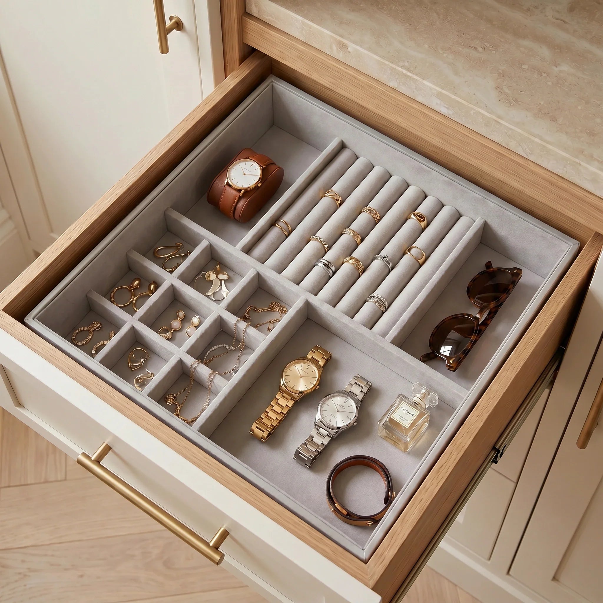 Grey Felt Jewellery & Accessory Tray 366x366x95mm-0