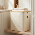 Large Beige Linen Storage Basket with Mesh Lid