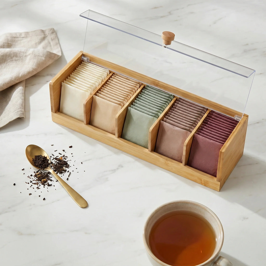 Bamboo Tea Bag Organiser with Acrylic Lid-0