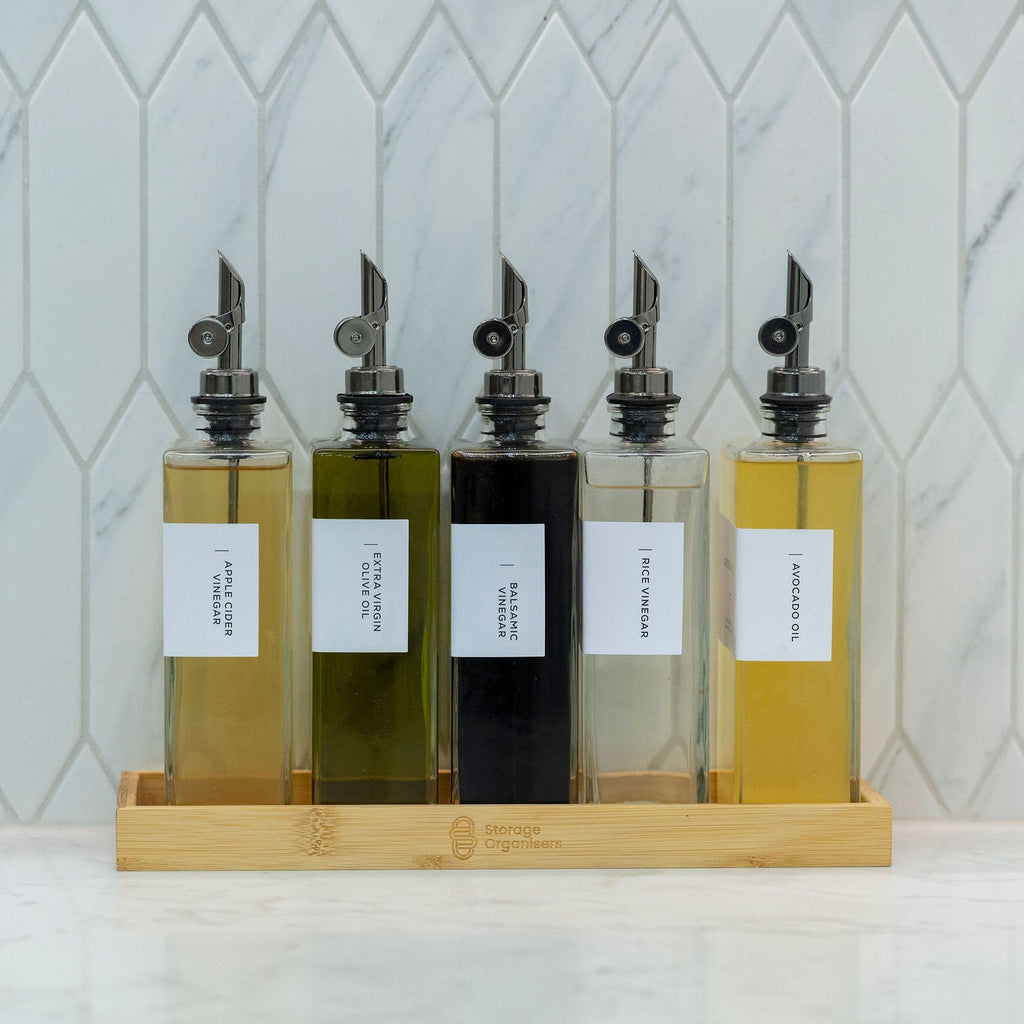 Oil & Vinegar Book Bottles with Bamboo Tray – 5 Pack-0