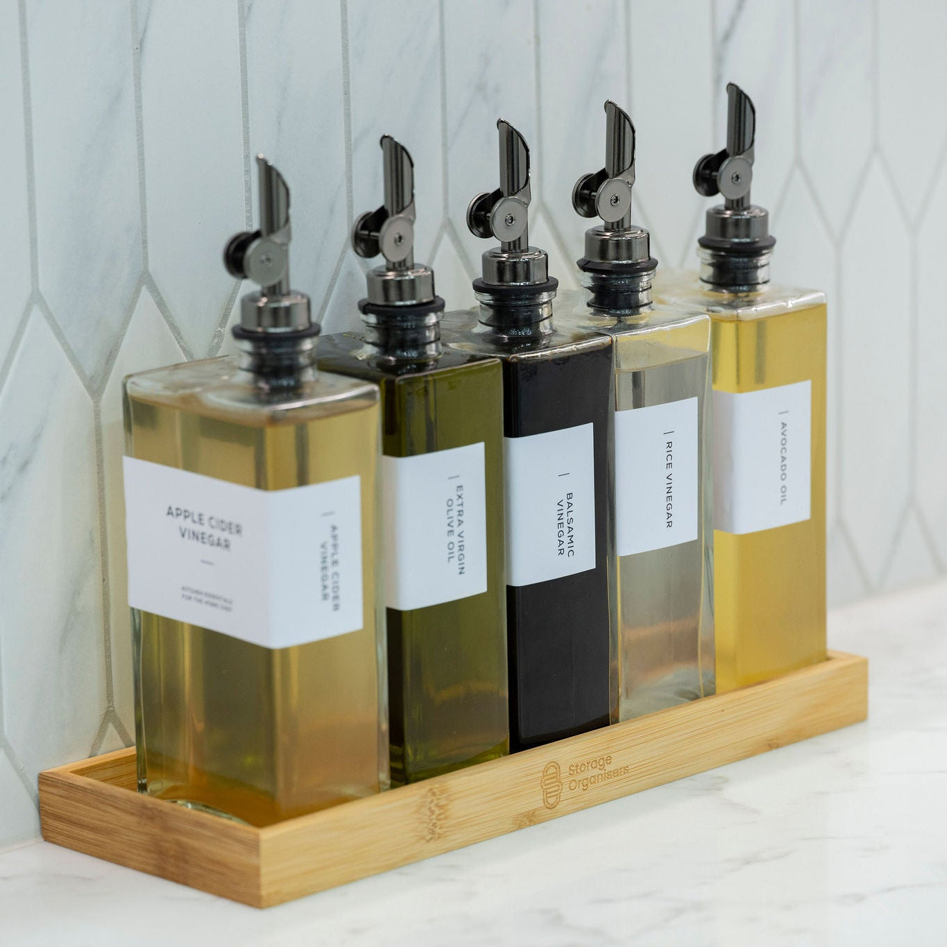 Oil & Vinegar Book Bottles with Bamboo Tray – 5 Pack-1