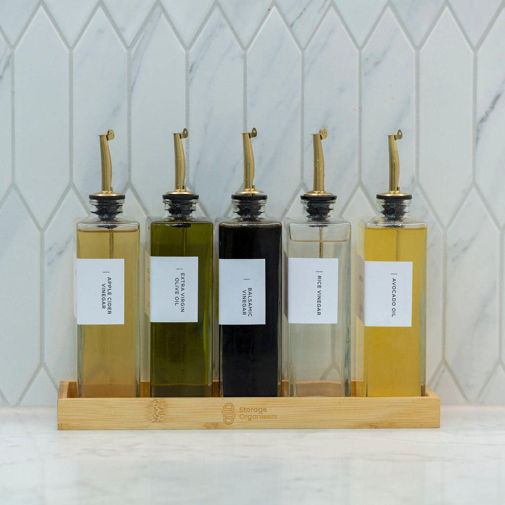 Oil & Vinegar Book Bottles with Bamboo Tray – 5 Pack-2